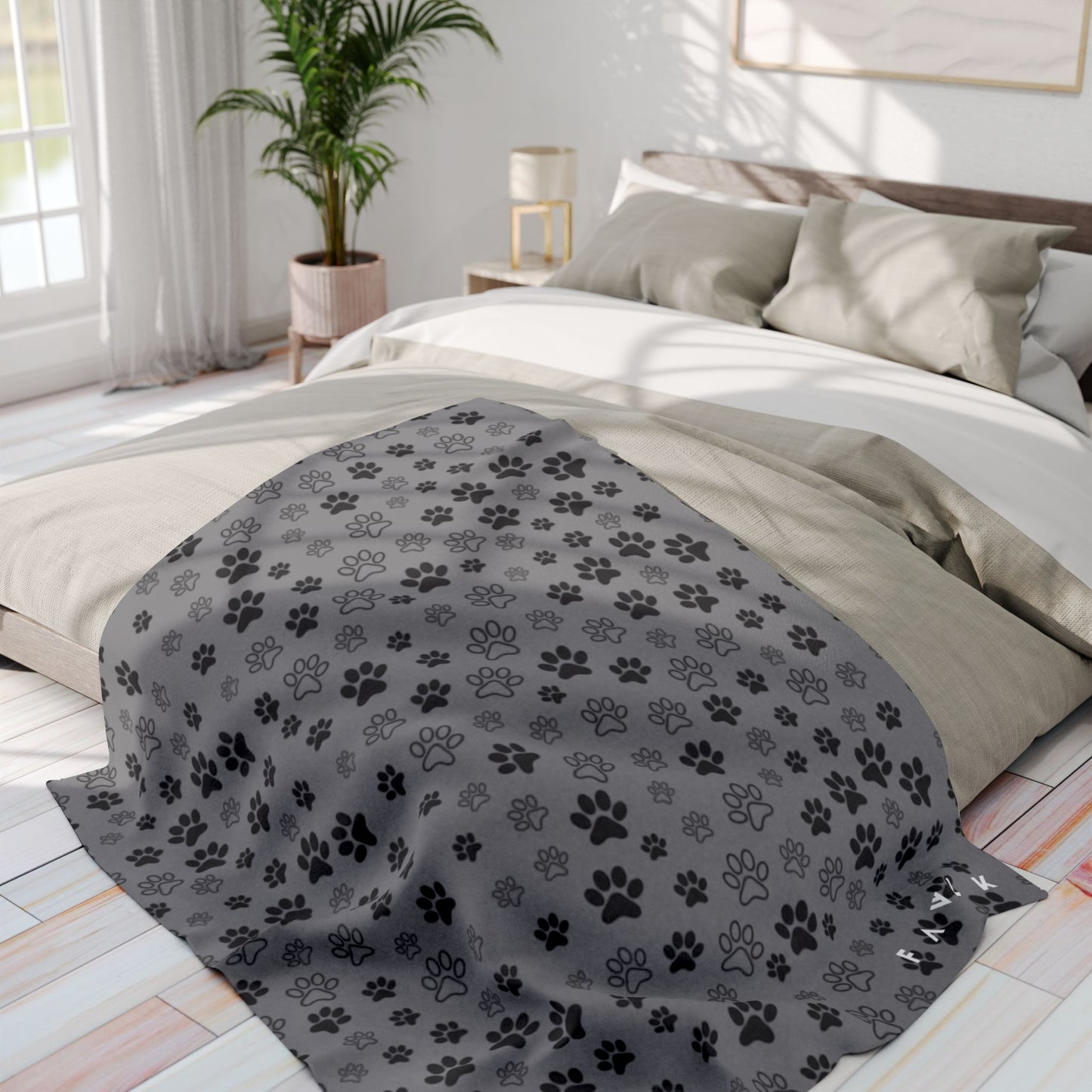 FAVLK Grey Paw Print Arctic Fleece Blanket