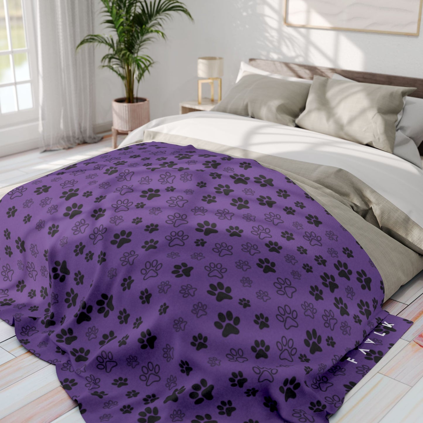 FAVLK Purple Paw Print Arctic Fleece Blanket