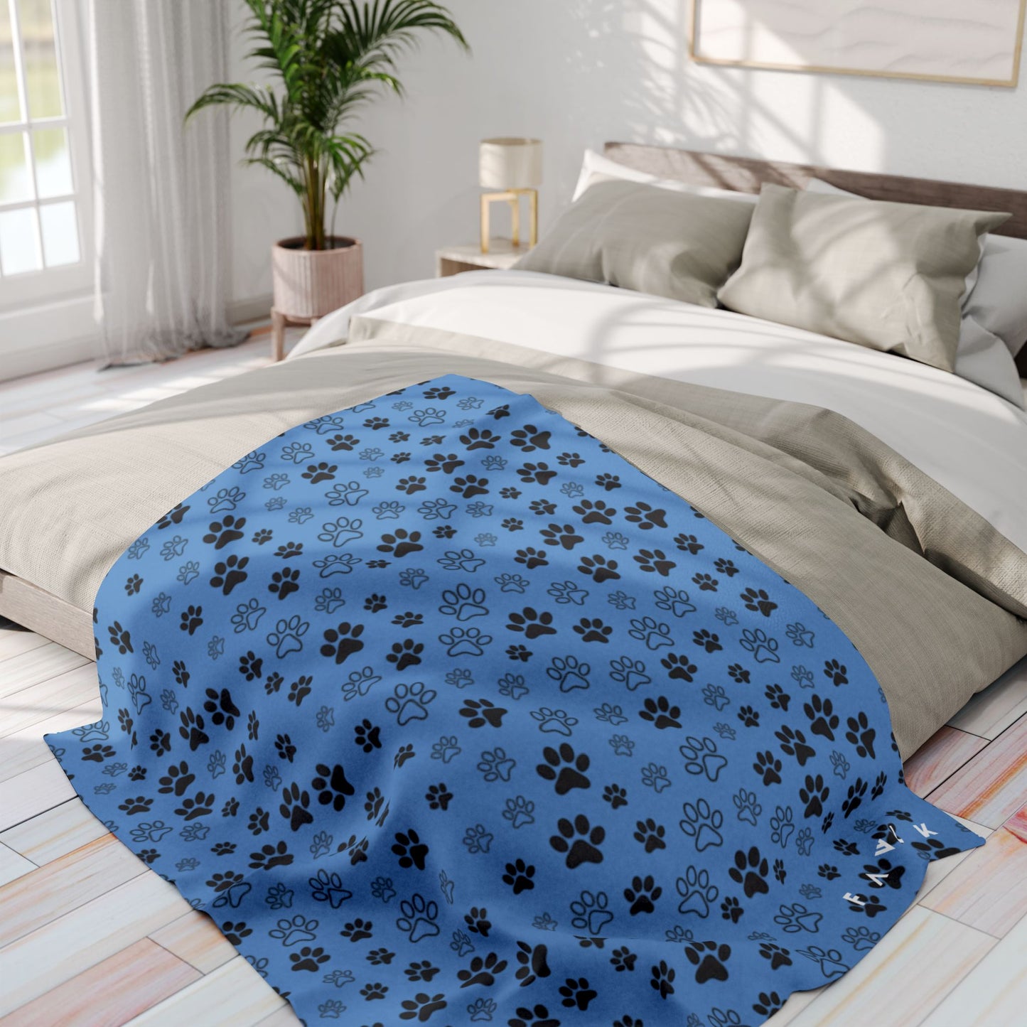 FAVLK Light Blue Paw Print Arctic Fleece Blanket