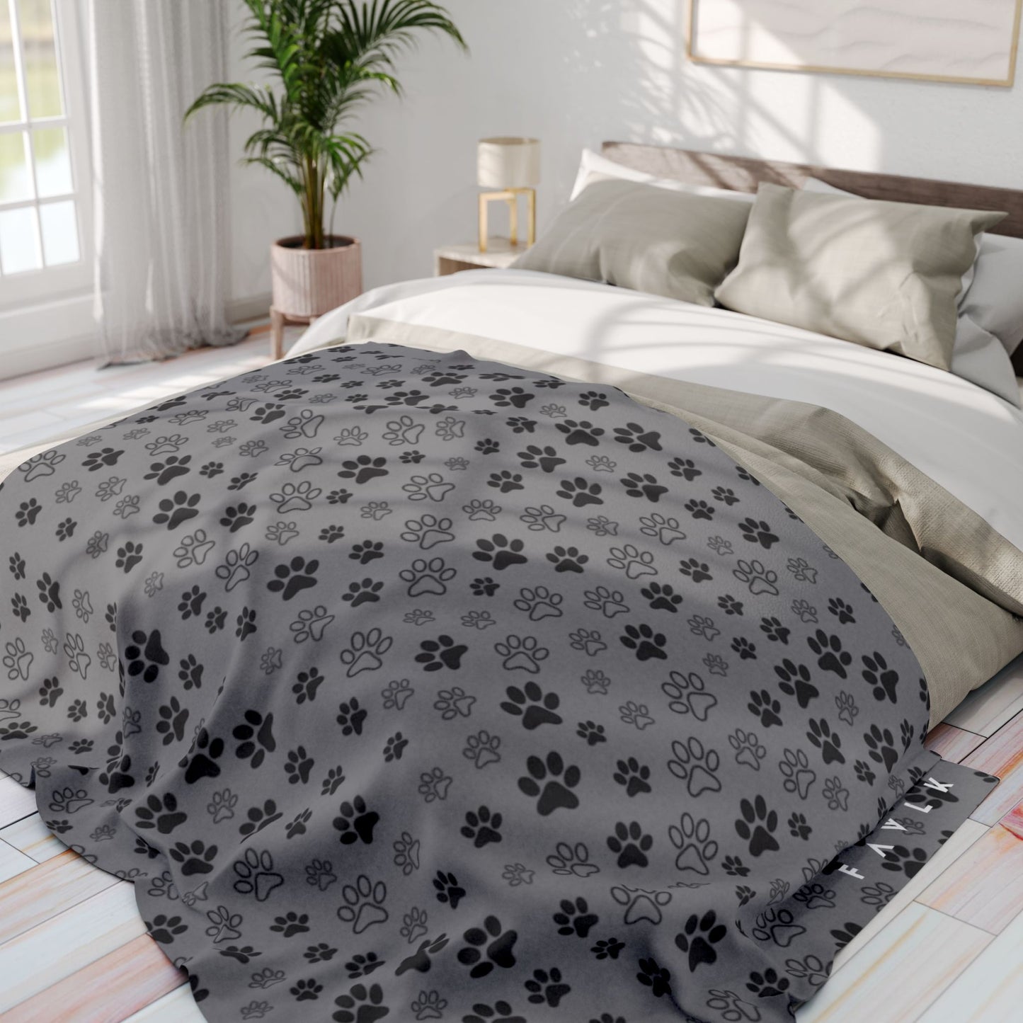 FAVLK Grey Paw Print Arctic Fleece Blanket