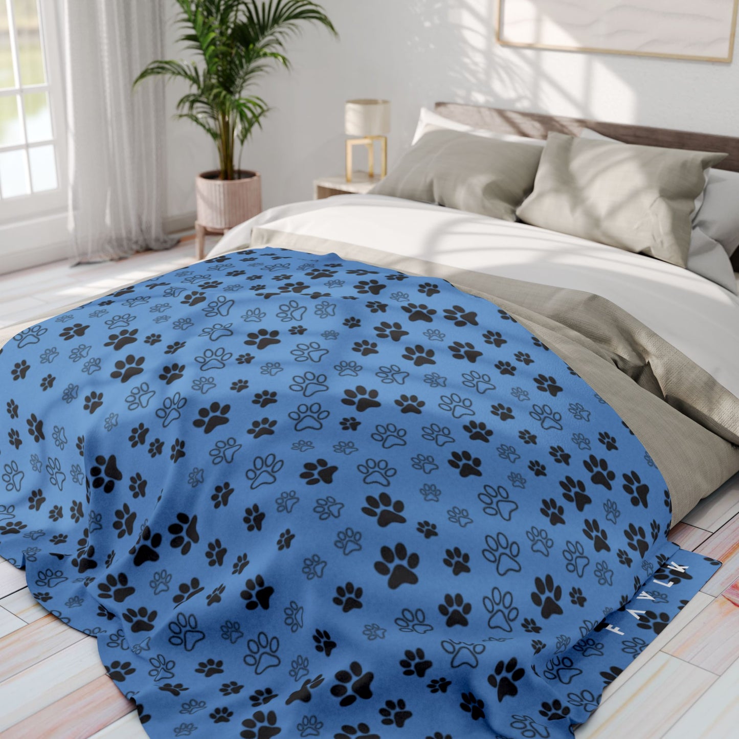 FAVLK Light Blue Paw Print Arctic Fleece Blanket
