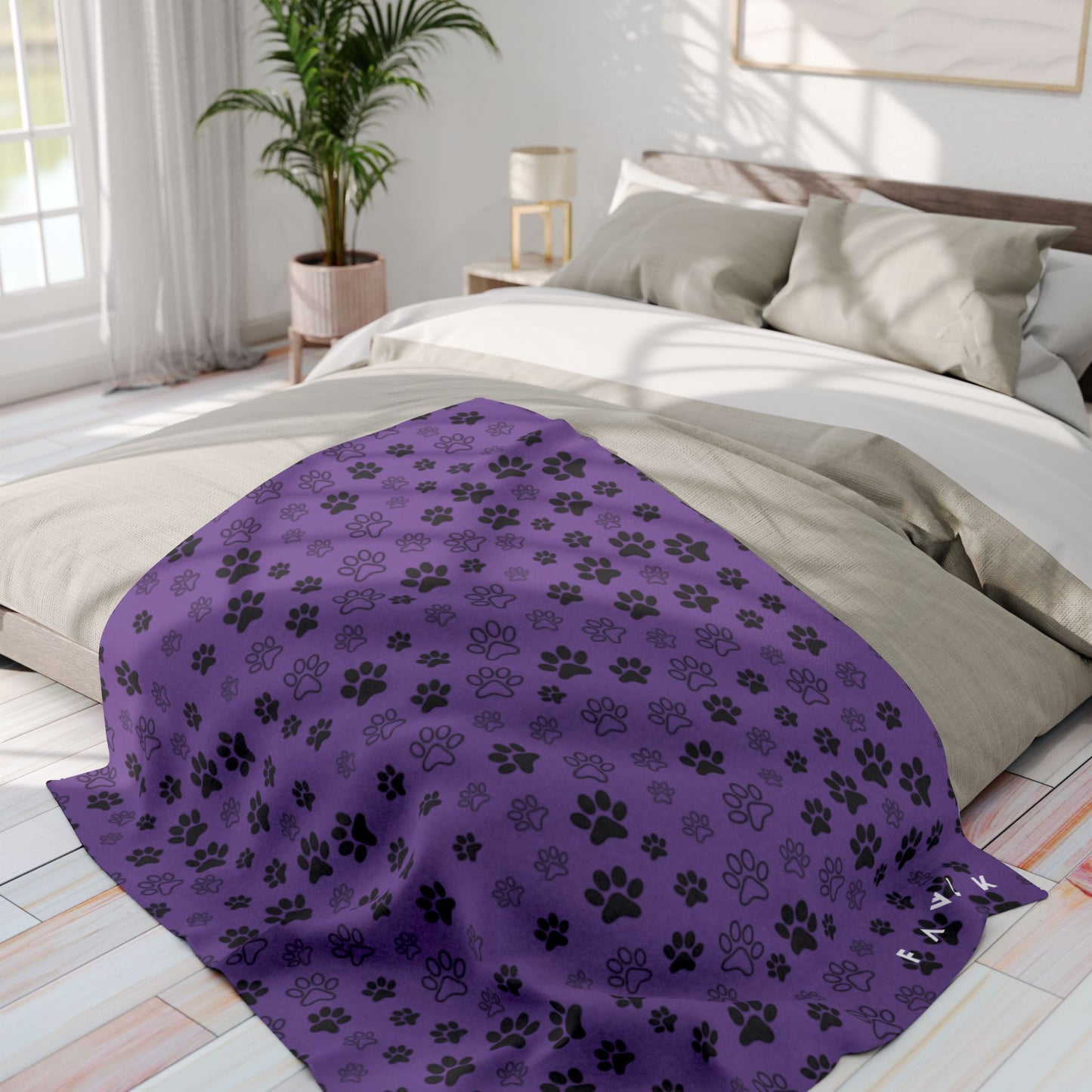 FAVLK Purple Paw Print Arctic Fleece Blanket