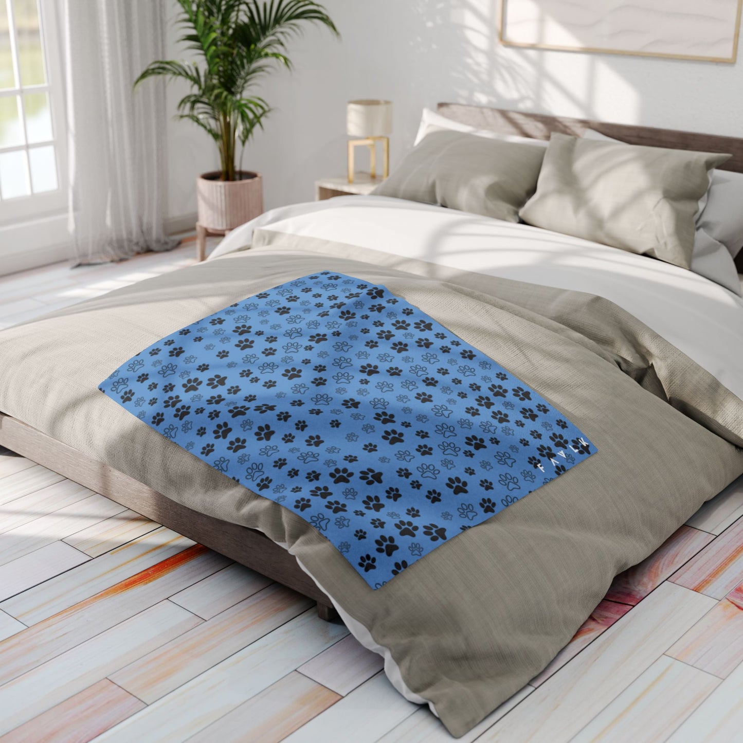 FAVLK Light Blue Paw Print Arctic Fleece Blanket